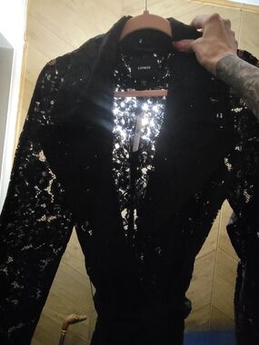 Express Black Lace Belted Trench Coat